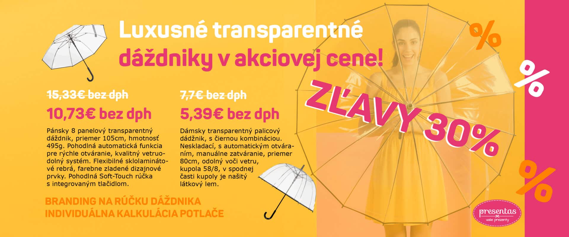 Akcia na luxusné transparentné dáždniky. Dáždniky s vašou potlačou v akciovej cene
